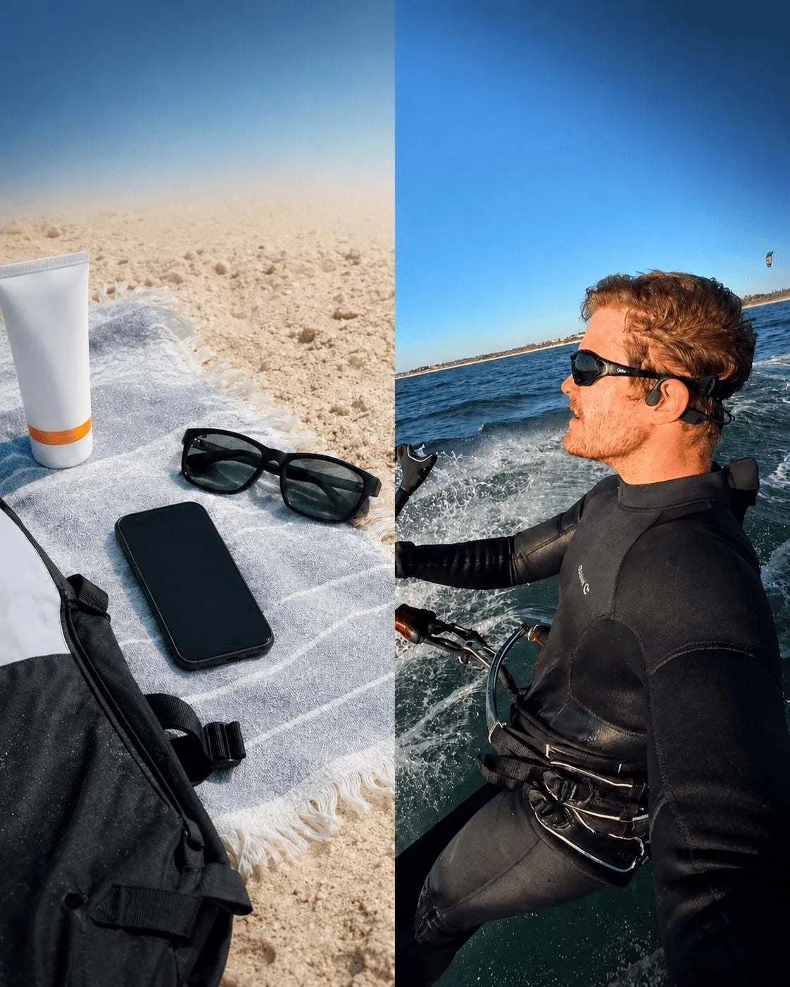 AONIC Flow open-ear bone conduction headphones for surfing, kitesurfing and swimming